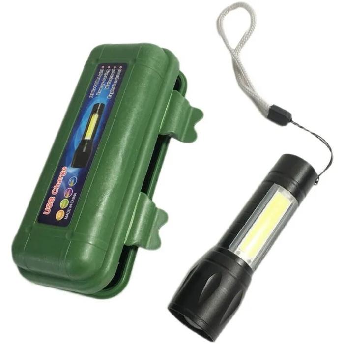 LINTERNA RECARGABLE USB CON ZOOM EN CAJITA VERDE