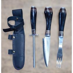 SET DE CUBIERTOS ARTESANALES CON CHAIRA Y FUNDA