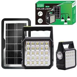 KIT PANEL SOLAR RECARGABLE PORT�TIL CON 3 FOCOS Y CABLE MULTIUSOS 