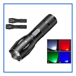 LINTERNA TACTICA CON ZOOM Y 4 LUCES: BLANCA, ROJA, AZUL Y VERDE